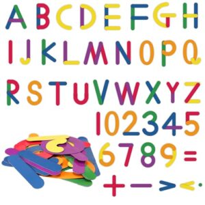 JolliLudo 38 Pcs Giant Magnetic Letter and Number Construction Activity Set Alphabet Number Magnets Educational Montessori Toy Building and Recognition for Kid Preschool Learning Toy (Rainbow Color)