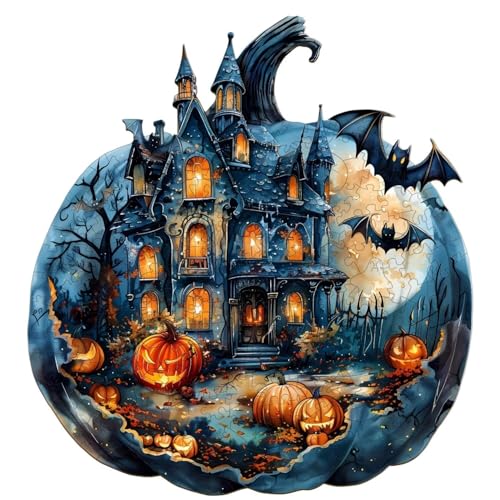 Jollitot Wooden Puzzles Adults, Halloween Pumpkin Wooden Puzzles 100 Pieces, Unique Animal Shaped Wood Challenging Jigsaw Puzzles Gifts for Adults, 8.5x7.8in