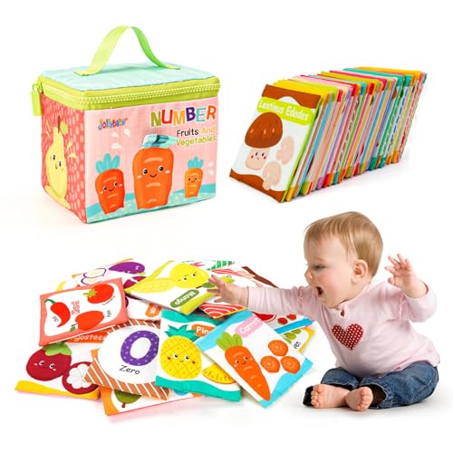 Jollybaby Reusable Soft Flash Cards for Baby 0-6-12-18 Months, Preschool Learning Resource Toys for 0-1-2-3-4 Years, Montessori Sensory Sight Words Numbers Toy - Easter Gifts for Toddler