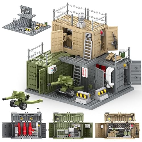 JOMIOD 4-in-1 Container-Style Weapon & Equipment Depot Building Blocks, WW2 Military Base Army Equipment Building Kit, Weapon Pack Military Equipment Gear Sets, Gifts for Teens,Adults