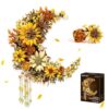 JOMIOD Sunflower Crescent Moon Floral Building Blocks Set DIY Artificial Flower Wreath, Warm Color Fake Plant Bonsai Model, Home Office Desktop Decor Creative Birthday Gift for Women