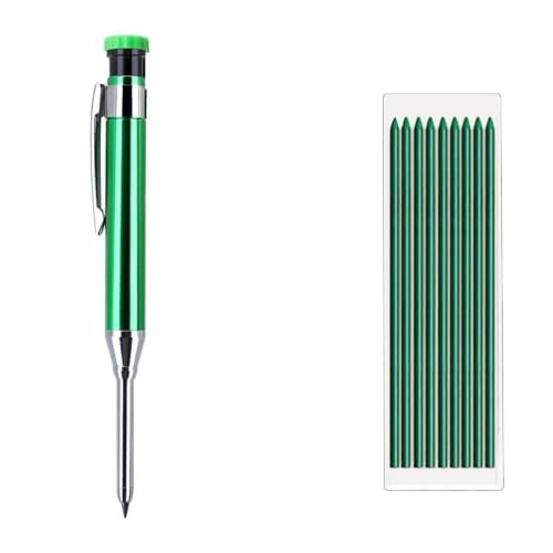 JOMPENS Carpenter Pencils Mechanical Pencils with Sharpener, Deep Hole Pencil Marker,Heavy Duty Woodworking Tools with 9Refills,Architect Construction Pencils for Woodworking (Green)