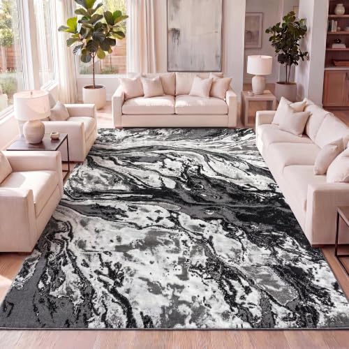 JONATHAN Y Swirl Marbled Black/Ivory Indoor Area Rug 3X5 ft, Abstract for Living Room, Bedroom, Kitchen, Office, Easy-Cleaning, High Traffic, Pet-Friendly, Non-Shedding SOR203E-3