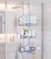Joqixon Shower Caddy Hanging Over the Door, Upgraded Extended Length Shower Organizer, 3 Tier Rustproof Bathroom Rack with Hooks Soap Holder, Silver