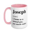 Joseph Definition Name Cool Funny Personalized Birthday Ceramic Mug, Pink/White, 15oz