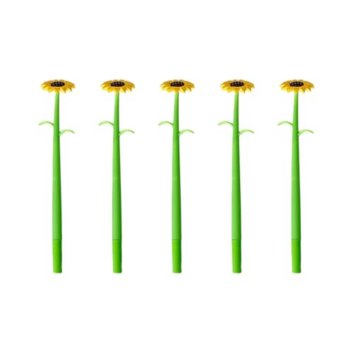 Journaling Gel Pen Set, 5 Piece Flower Writing Pens with Yellow Flower Accents and Green Pen Bodies for Notes, Lists, and Daily Desk Use Gel Pens Writing Note Taking Journaling Green Bodies School Set
