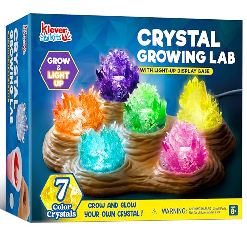 JOVA Klever Kits Crystal Growing Lab- 7 Color Crystal Growing Kit with Light-Up Base, Educational Toys Birthday Gift for Boys and Girls, Science Kits for Kids Ages 8-12