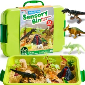 JOVA Klever Kits Dinosaurs Sensory Bin Toys for Toddlers with Glow in The Dark Dinosaurs, Sandbox with Lid Sand, Preschool Learning Activities Gifts for Boys Girls Age 3+
