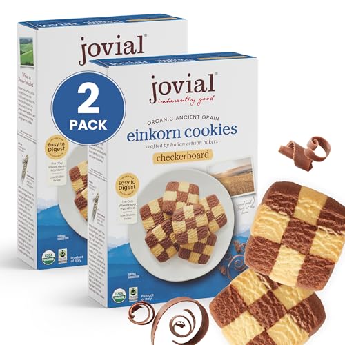Jovial Organic Einkorn Checkerboard Cookies - Organic Cookies, High Protein, Fair Trade Certified, All Natural Ingredients, Low Carb, Low Sugar, Palm Done Right - 8.8 Oz (Pack of 2)