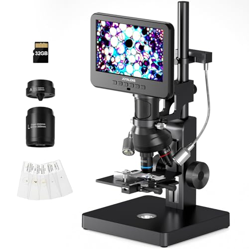 JOYALENS JL266S 5 Lens HDMI Digital Microscope 5000X, 24MP Biological Microscope for Adults Kids Home Lab, Coin Microscopes Full View with 7'' Screen, Windows PC Compatible, 32GB Card