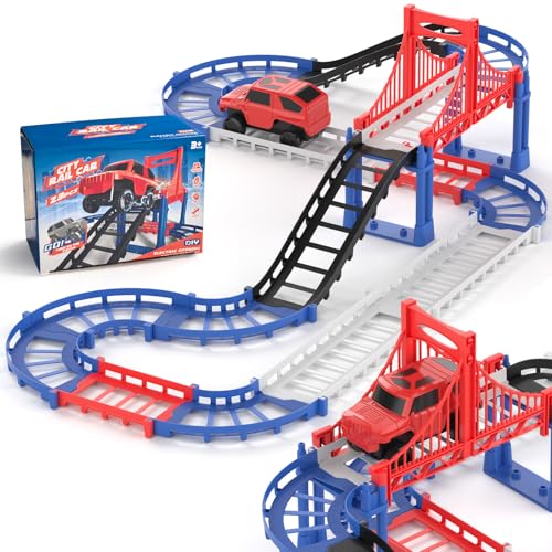 JOYBLI DIY Construction Race Track Set, 24 Pieces with Battery Powered Car,Bridge Building Track ,Assembly Track Builder Playset Gifts Toys for Boys Kids Age 6 7 8