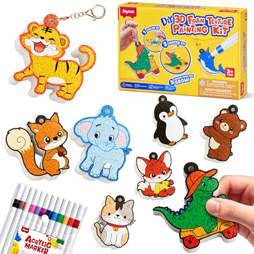 JoyCat 3D Art Kit- DIY Foam Texture Painting Kit, Animals Magic Puffy Paint Kit, 20 Pcs Mess-Free Paint Craft for Kids, DIY Color Activity, Creative Gift for Girls & Boys Ages 4, 5, 6, 7, 8, 9, 10