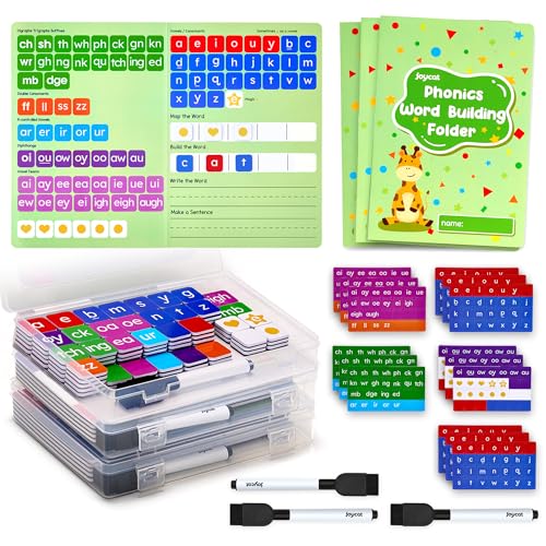 JoyCat 3 Sets Magnetic Letter Tiles for Classroom with 3 Folders - ABC Letters with Erasable Marker, Word-Building Folder & Storage Case, Phonics & Spelling Game for Kids 3+, Preschool & Pre-K