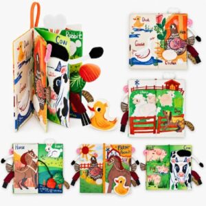 JoyCat Baby Books 0-12 Months, Farm Tail Tummy Time Sensory Cloth Book