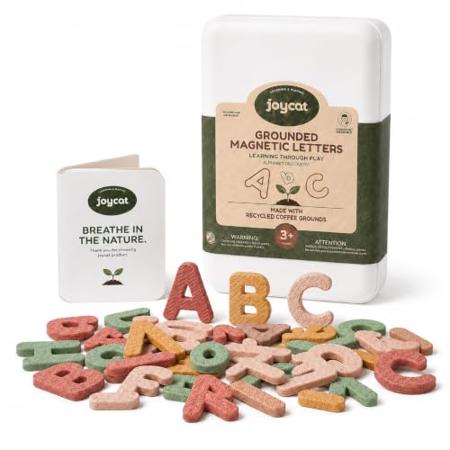 Joycat Grounded Magnetic Letters, 104 PCS Coffee-Ground EVA Alphabet Magnets for Kids Ages 3+, Uppercase Lowercase Numbers, Full-Back Soft Magnet ABC Learning Toy for Fridge and Whiteboard