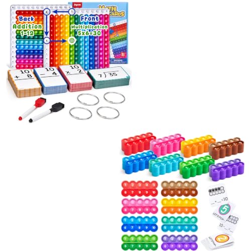 JoyCat Math Flash Cards & 4-in-1 Double-Sided Pop Chart+24 Ten Frame, 288 Write & Wipe Cards, Addition Subtraction Multiplication & Division Math Manipulative for Kids Ages 4-8, Homeschool Classroom
