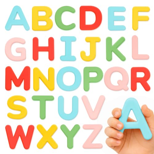 JoyCat Silicone Magnetic Alphabet Letters, 26 Uppercase ABC Fridge Magnets for Toddlers & Kids, Preschool Learning Refrigerator Toy Set, Birthday Gifts for Boys and Girls (Sunny Color)