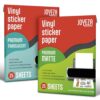 JOYEZA Premium Printable Vinyl Sticker Paper for Inkjet Printer - 25 Matte + 25 Translucent Sheets White Waterproof, Dries Quickly Vivid Colors, Holds Ink well- Tear Resistant - Inkjet & Laser Printer