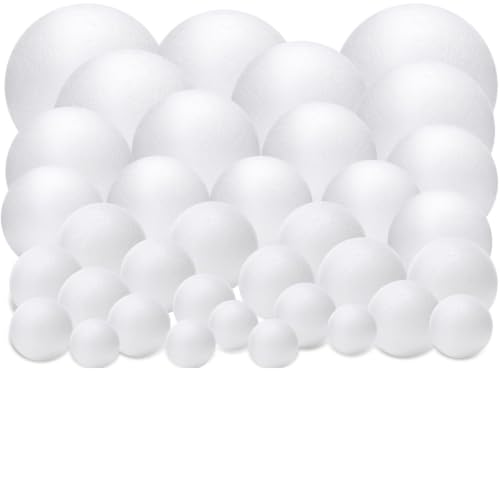 Joyfolk 35 Pcs Large Half Foam Balls White Half Foam Ball for DIY Craft Mother's Day Flower Arrangement Giant Round Sphere Ball for Floral Wedding Gift Craft Project Home Art Decoration (Multi-Size)
