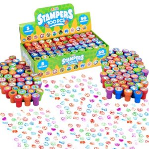JOYIN 100 Pcs Assorted Stamps for Kids Self-Ink Stamps (50 Different Designs, Dinosaur, Zoo Safari Stampers) for Party Favor, Carnival Prizes, School Classroom Gift Stuffers, Treasure Box Toys