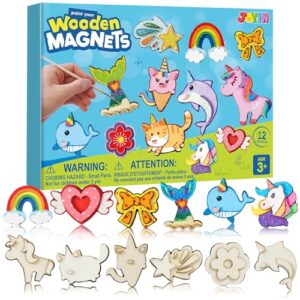 JOYIN 12 pcs Fantasy Wooden Magnets, Kids Unicorn Painting Craft, Spring and Rainy Day Activities School Art Projects, Toys for Kids Aged 3+ Birthday Easter