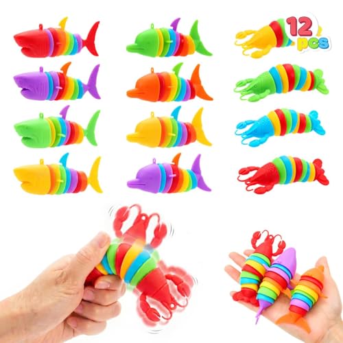 JOYIN 12Pcs Sensory Slug Fidget Toys, Fidget slug, Marine animals sensory fidget toys for Kids, Funny Gag Gifts Treasure Box, Birthday Gifts & Party Favors, Carnival Prizes for Kids, Classroom Rewards