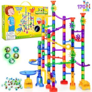 JOYIN 170Pcs Glowing Marble Run, Construction Building Blocks Toys with 5 Glow in The Dark Glass Marbles, STEM Educational Building Block Toy, Birthday Gifts, Easter Basket Stuffers