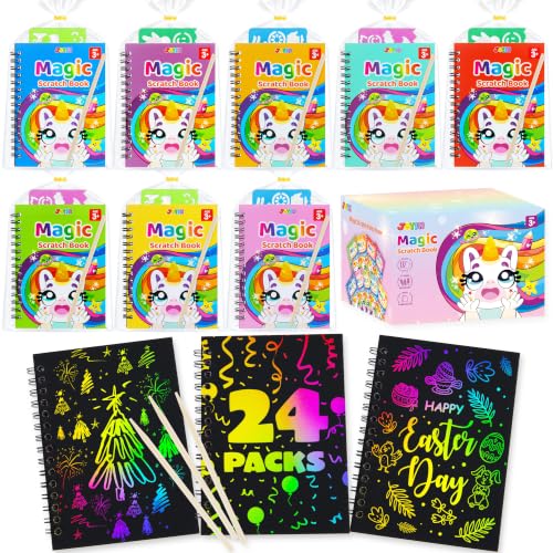 JOYIN 24 Pack Rainbow Scratch Art Notebook Bulk, Party Favors for Kids 4-8, Paper Art Crafts Kit, Goodie Bags Stuffers for Kids 3-12, Return Gifts for Birthday Party, Classroom Prizes for Students
