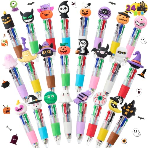 JOYIN 24 PCS Halloween Multicolor Pen in One, 4 in 1 Halloween Pens For Kids, Cute Ballpoint Pen for Party Favor Supplies, School Classroom Rewards Prize, Goodie Bag Stuffers, Trick or Treat Gifts