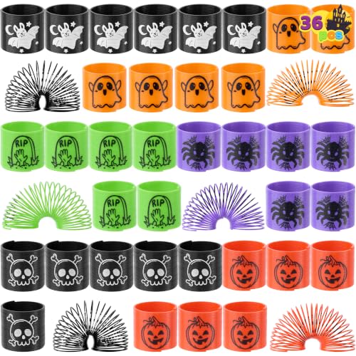 JOYIN 36 PCS Halloween Coil Spring Toys, Mini Spring Toys Bulk, 6 Designs Quiet Toys for Kids Party Favor Supplies, Trick or Treating, Classroom Gift Exchange, Carnival Game Prizes