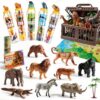 JOYIN 69 PCS Small Animal Figures and 17 PCS Wild Animal Toys for Kids 3-5, Mini Jungle Toy Set with Sensory Bin, oy Animals Figurines with Activity Play Mat & Storage Cage & Educational Book