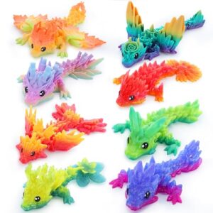 JOYIN 8 Pcs 3D Printed Dragon, 4.4" Colorful 3D Printed Flexible Articulated Dragon Fidget Toys for Office Desk Decor, Autism Stress Relief Fidget Toys for Kids & Adults Gift