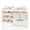 JOYLDIAS Kids Toy Storage Organizer with Bookshelf, 4-Tier Children’s Bookcase with 9 Toy Bins, 2 Open Cubbies & Rolling Drawer, Toy Organizer Cabinet for Nursery, Playroom, Classroom, White