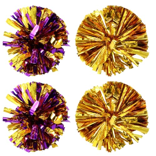 JOYOFREELY 4pcs Metallic Cheer Poms for Cheering Squad with Visual and Tactile Stimulation and Good Gloss Pet Material for Cheer Choreography and Dance Performances Random Color