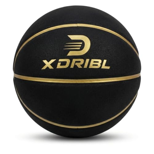 JOYOUSUN Silent Basketball Size 7 | Airless Indoor Basketball with Fabric Cover and Grip Gloves | 567g to 650g True Game Weight | Black and Gold Quiet Dribbling Ball for Indoor Training | All Ages