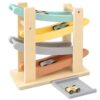 Joyreal Montessori Toddler Toys for 1 2 Year Old - 4 Level All-Wooden Car Ramp Racer Toys with 4 Mini Cars & Garages - Christmas Birthday Gifts for 1-3 Year Old Boys and Girls