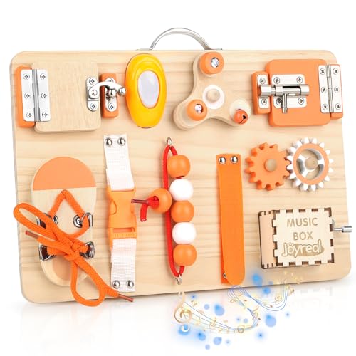 Joyreal Wooden Busy Board for Toddlers - Montessori Sensory Activity Board for Fine Motor Skills, Educational Travel Sensory Toys for Children Toddlers & Kids