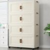 JOYTINO 469QT Modular Stackable Storage Bins with Lids, Rolling Lidded Storage Containers with Wheels, Collapsible Drawer Storage Bins for Clothes, Container Drawers for Bedroom Dorm, Cream（4 Pack）