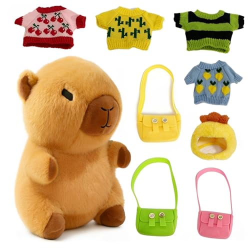 JPORSHU 9PCS Capybara Plush, with 9PCS Clothes & Accessories,10inch Capybara Stuffed Animals Toy,for Kids Girls Cute and Soft Capybara Plush Stuffed Animal that Can Be Casually Matched