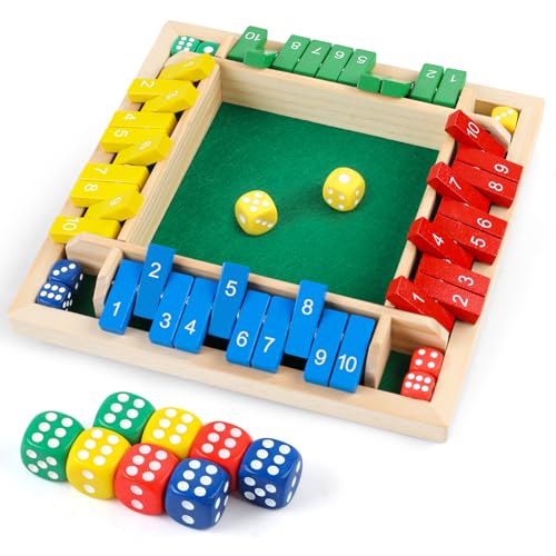 JTNFSH Shut The Box Dice Game 2-4 Players, Wooden Board Table Math Game with 8 Dices, Classic Tabletop Version Family Games for Adults and Kids