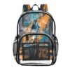 Jucciaco PVC Backpacks Graffiti Motorcycle Girls Boys Large Clear Decor Transparent Backpack School See Through Bookbag Waterproof Fashion Activities Learning Work And Travel Bag