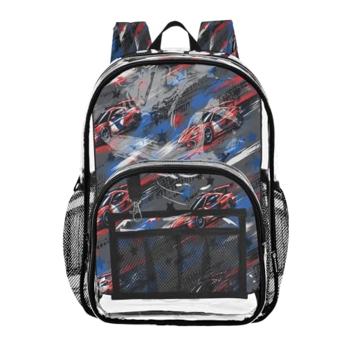 Jucciaco PVC Backpacks Red Racing Car Star Girls Boys Large Clear Decor Transparent Backpack School See Through Bookbag Waterproof Fashion Activities Learning Work And Travel Bag