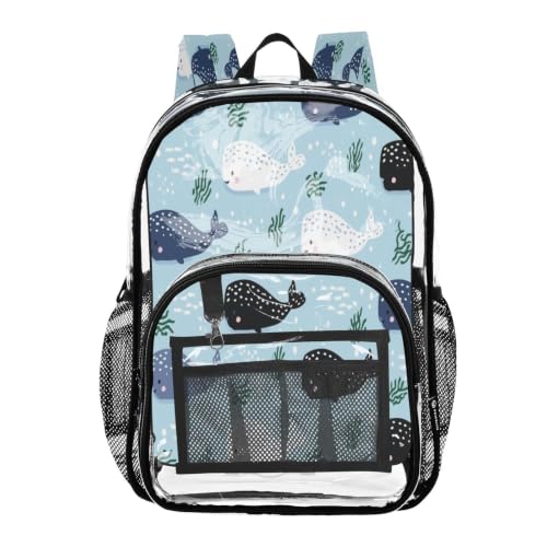 Jucciaco PVC Backpacks Whale Fish Underwater Girls Boys Large Clear Decor Transparent Backpack School See Through Bookbag Waterproof Fashion Activities Learning Work And Travel Bag