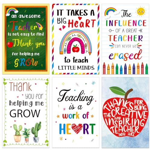 JUESMOS 6PCS Teacher Thank You Cards from Student - Gift Card Teacher Appreciation Cards for Women Men Bulk Thank You End of Year Card Graduation Gifts