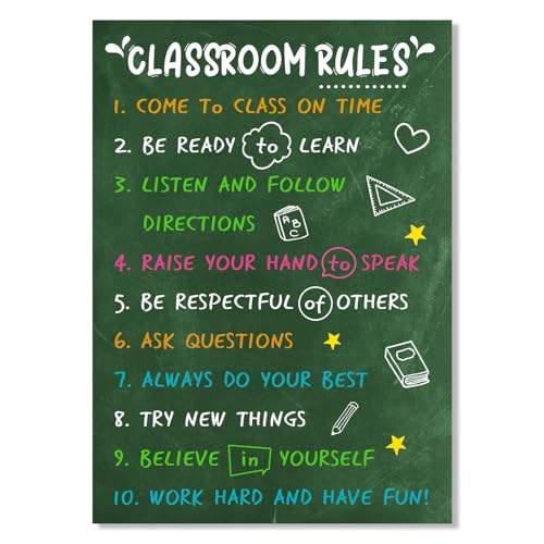 JUESMOS Classroom Rules Poster - Laminated Class Expectations Posters for Classroom Decorations Motivational Class Rules Poster for Elementary Middle High School Back To School Teacher Supplies