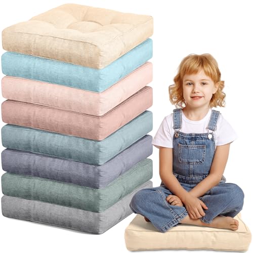 Juexica 8 Pcs Floor Cushions for Kids Floor Pillows Flexible Seating Cushions 3.5'' Thick Flexible Seating Classroom Furniture Meditation Seat Pillow for Home Office Decor(Morandi,Square)