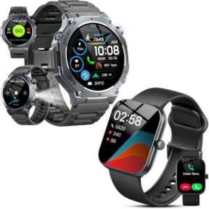 Jugeman 2-Pack Smart Watch Bundle: 1.43" Round GPS Outdoor Military Watch & 1.91" Square Alexa Smartwatch with Bluetooth Call, Fitness Tracker for Men Women, Ultimate Daily & Sport Combo
