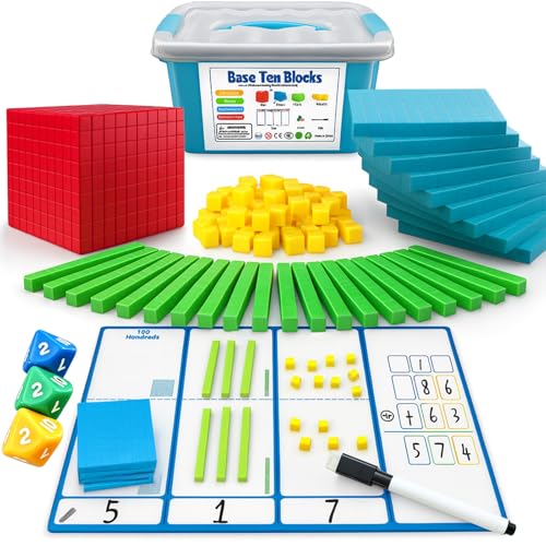 JUGGPENG Base Ten Blocks for Math, Place Value Blocks, Base 10 Math Manipulatives for Kids, Plastic Math Cubes, Number Blocks, Math Counting Cubes for Kindergarten 1st-3rd Grade, 137 Pcs