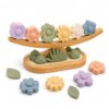 Juju Bamboo Balancing Flower Set - Natural Bamboo Rocker Beam with Pastel Silicone Flowers and Leaves