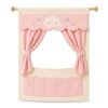 Juju Doorway Puppet Theater Cotton Canvas Hanging Stage – Cream and Pink Curtained Theater with Cloud and Stars Valance – Fold-Away Tension Rod Mount Fits Most Doorways – Whimsical Room Decor